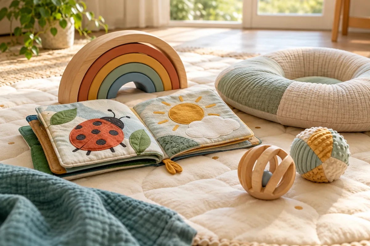A fabric picture book and chunky baby play toys