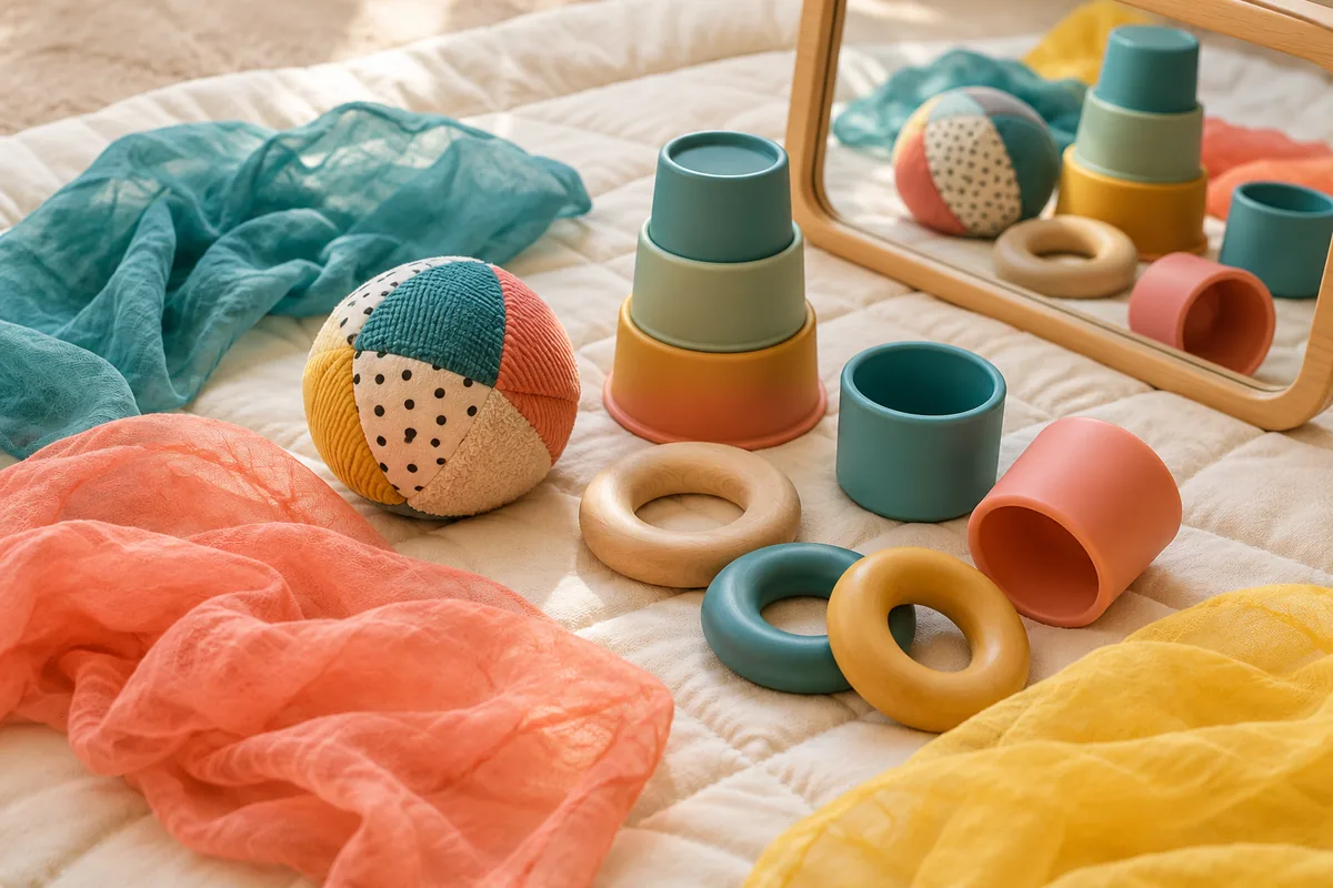 Sensory scarves, stacking cups and tactile baby toys