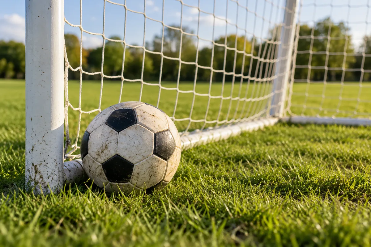 A football beside a junior goal net