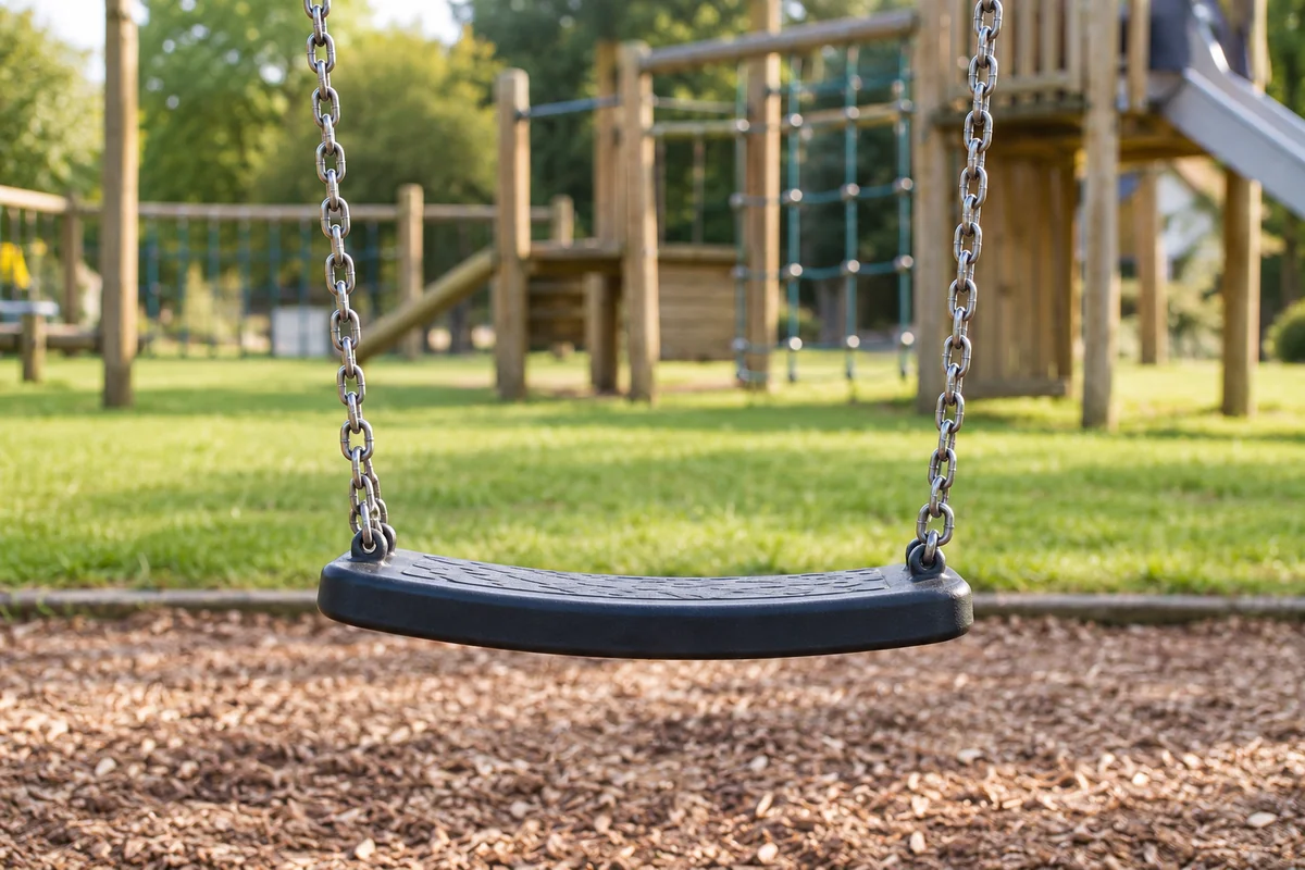 An empty swing in a generic playground