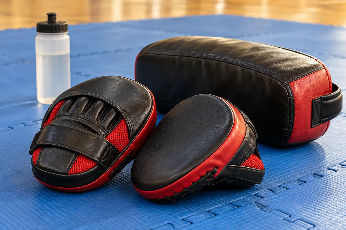 Martial arts focus mitts and a training pad