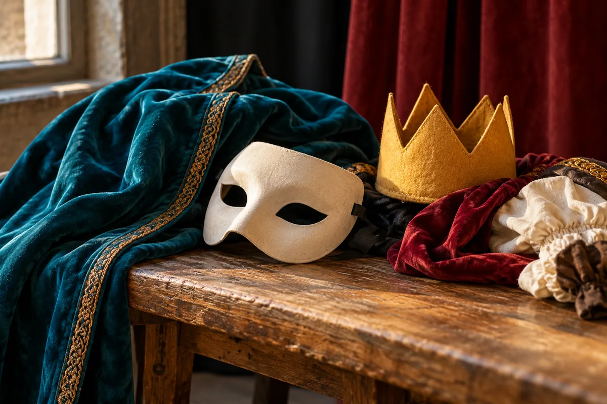 A theatre mask and simple costume props