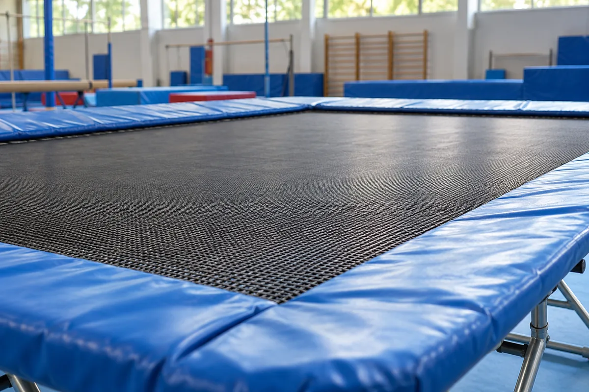 A padded gymnastics training trampoline