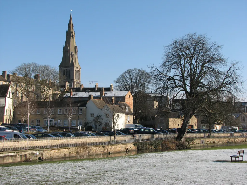 Stamford, St Mary's spire from Town Meadows