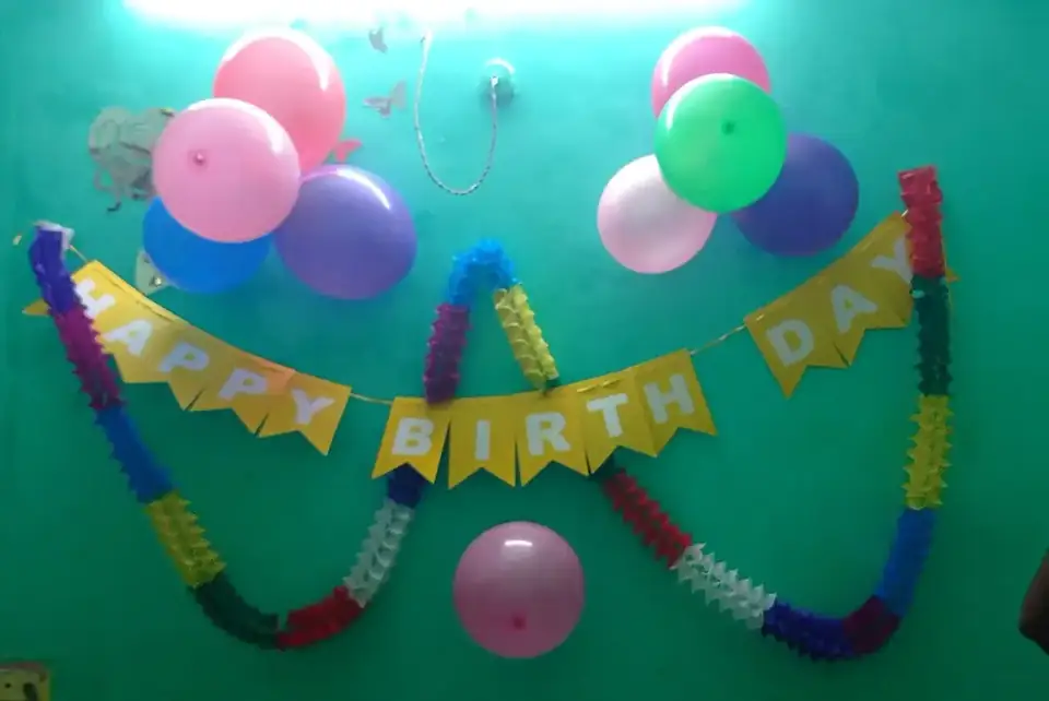 Balloons and a Happy Birthday banner